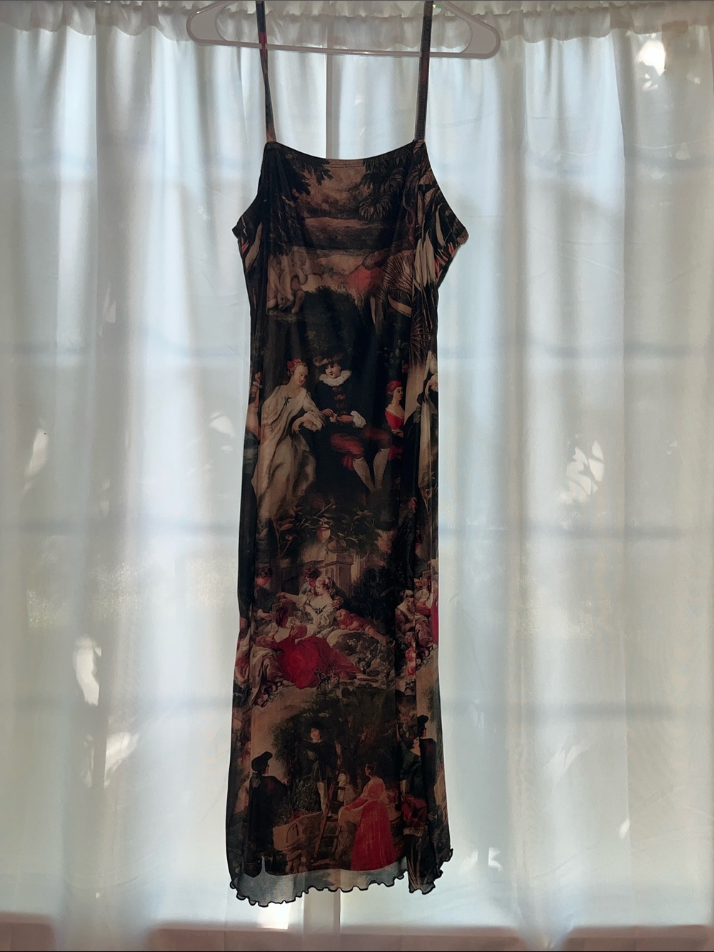 SHEIN Black Slip Midi Dress with Multi-Color Classical Print